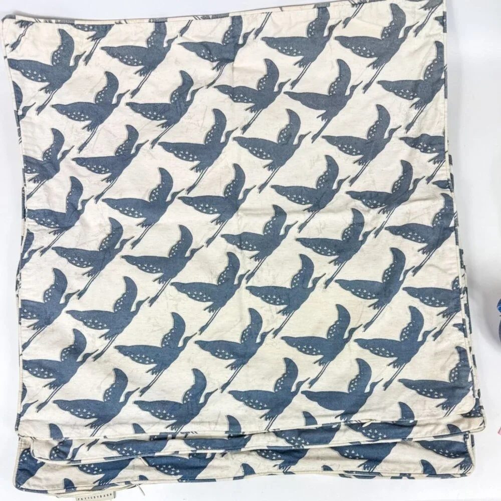 Pottery Barn Blue  White Geometric Bird Heron Stork Print Pillow Covers Set Of 6